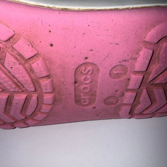 CROCS Pink Rain Boots Kids J 1 play condition dmg - Picture 12 of 12